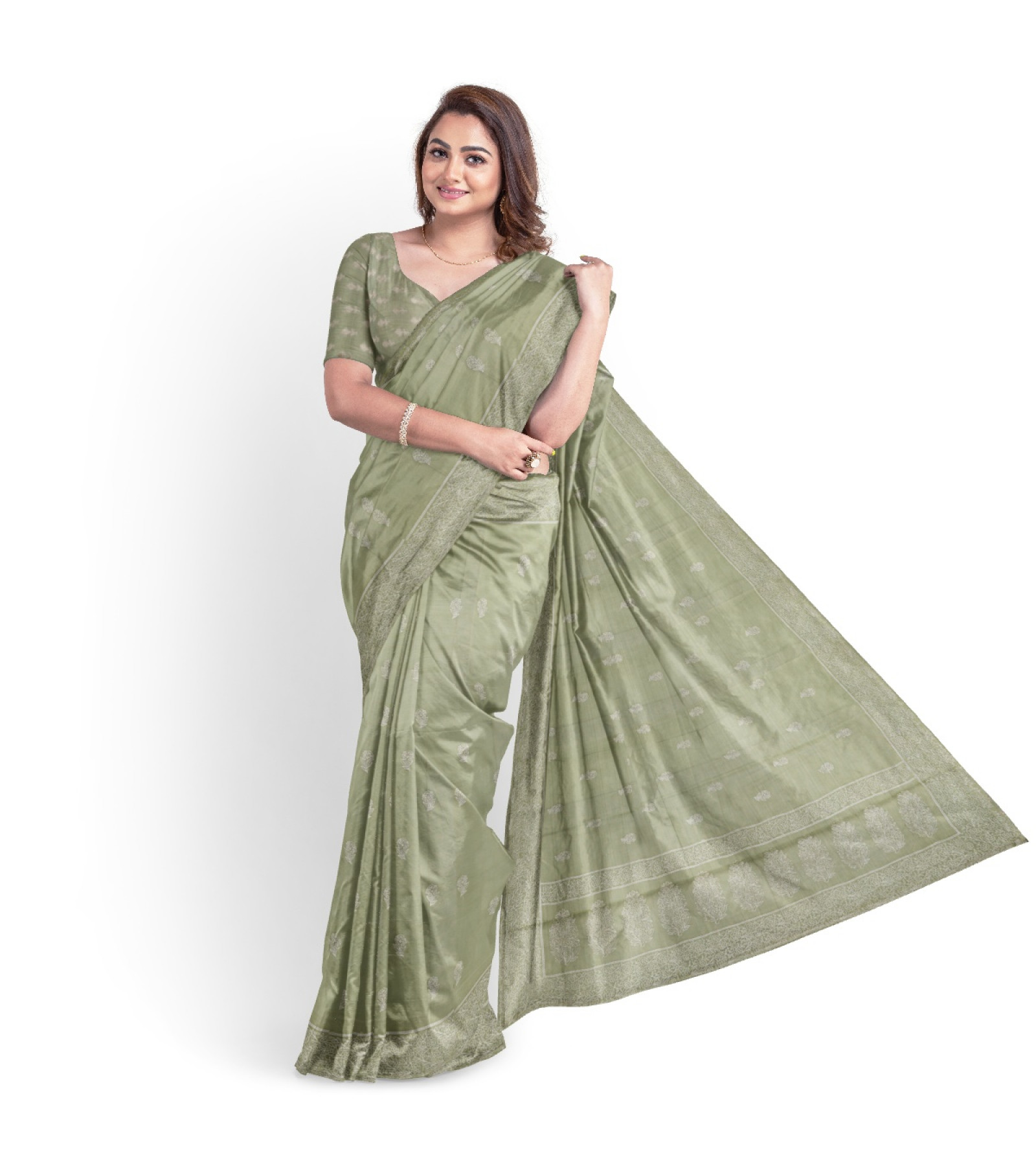 Exclusive Light Green Embroided Tussar Saree by Abaranji 